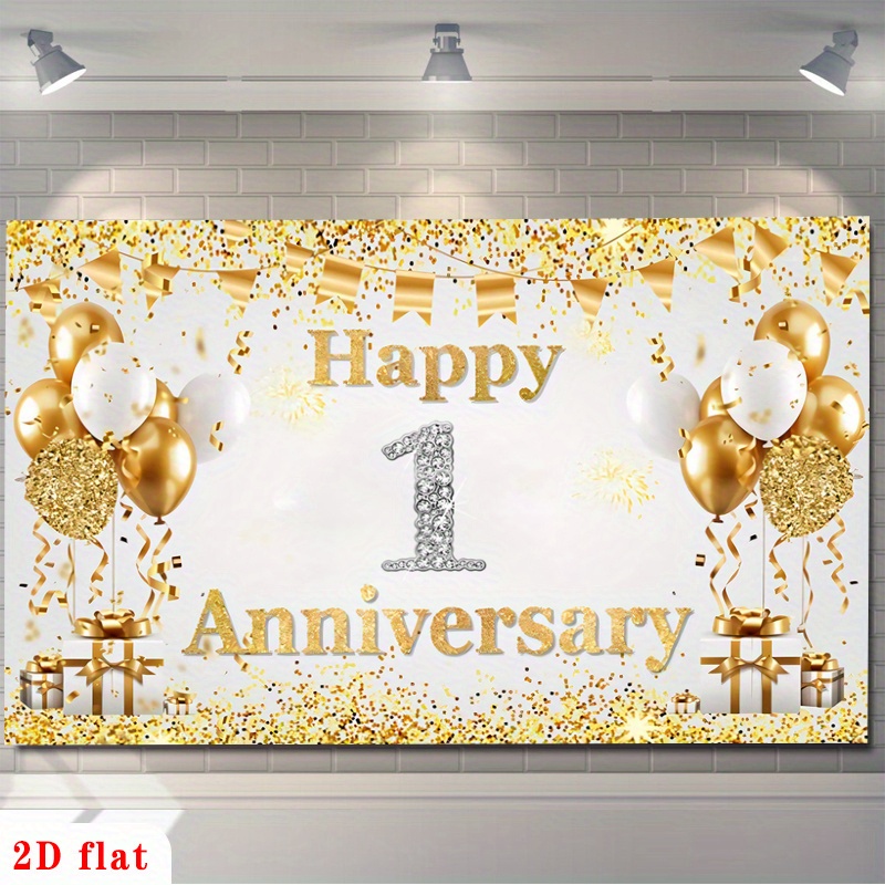 Party Banner Gold - 2D плоский золотисто-белый баннер-воздушный шар «Счастливой